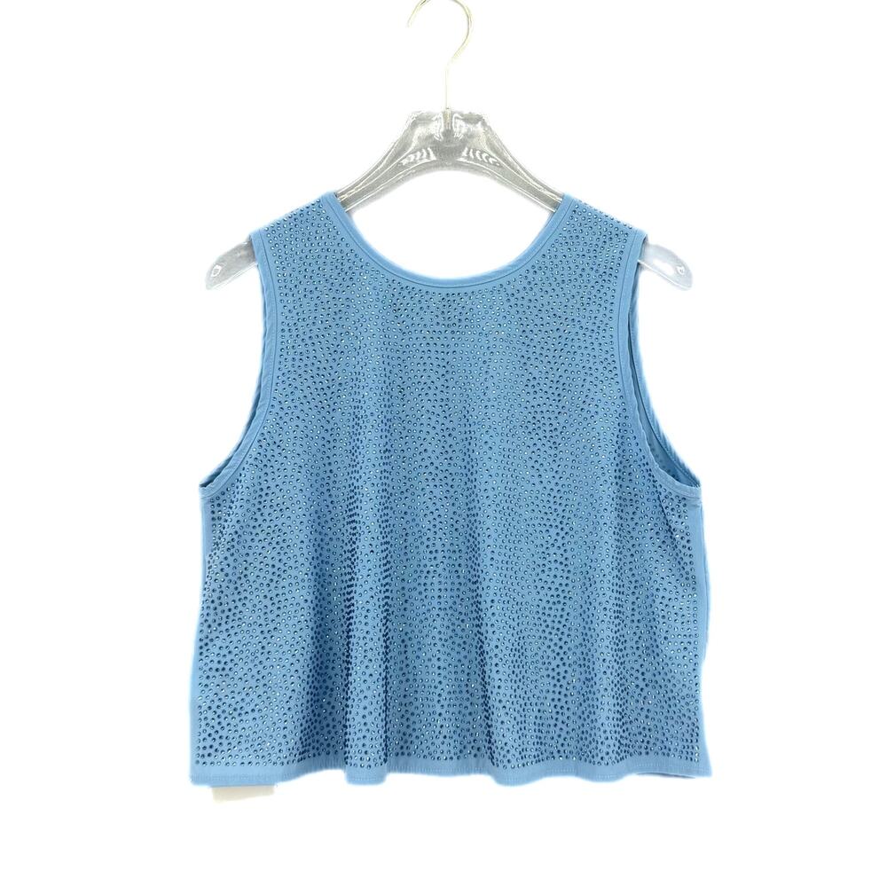 Queen of Sparkles NEW Light Blue Rhinestone Active Sleeveless Crop Tank Top - Picture 8 of 12